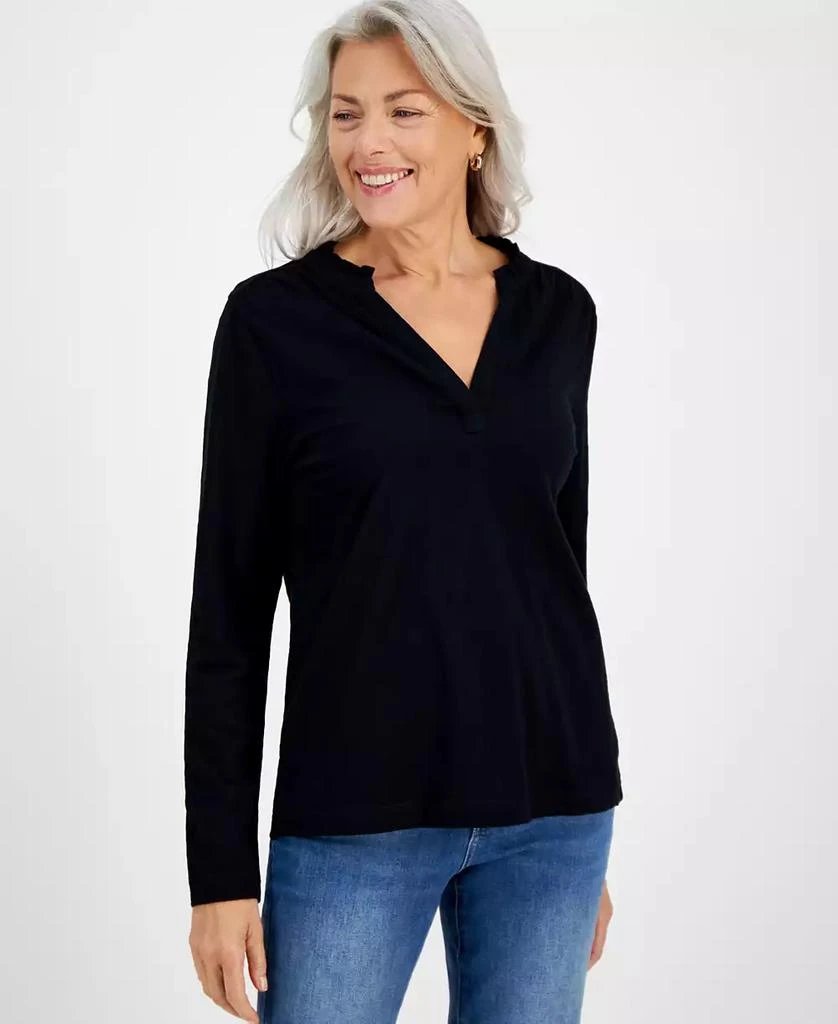 Style & Co Women's Cotton Long Sleeve Ruffled Top, Created for Macy's 1