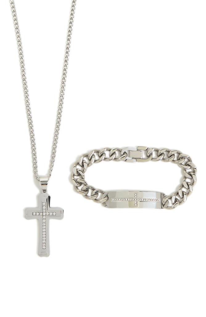 AMERICAN EXCHANGE Men's Crystal Cross Pendant Necklace & Bracelet Set