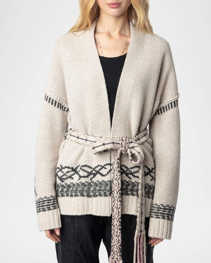Cardigan Femme Zadig & Voltaire En Laine Mérinos Beige - Taille O/S, Ouvert Devant, Occasion Très Bon état