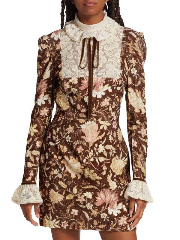 ALÉMAIS Lucianna Corduroy & Lace Minidress