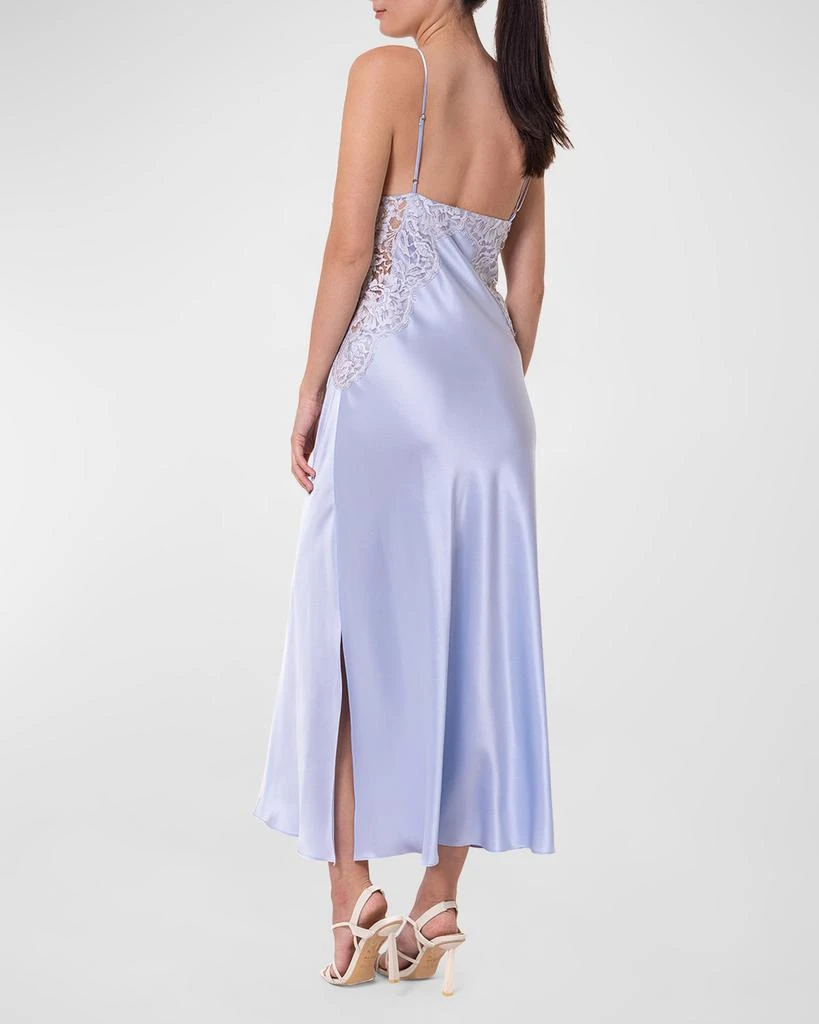 Christine Lingerie Deep V-Neck Lace-Trim Charmeuse Nightgown 3