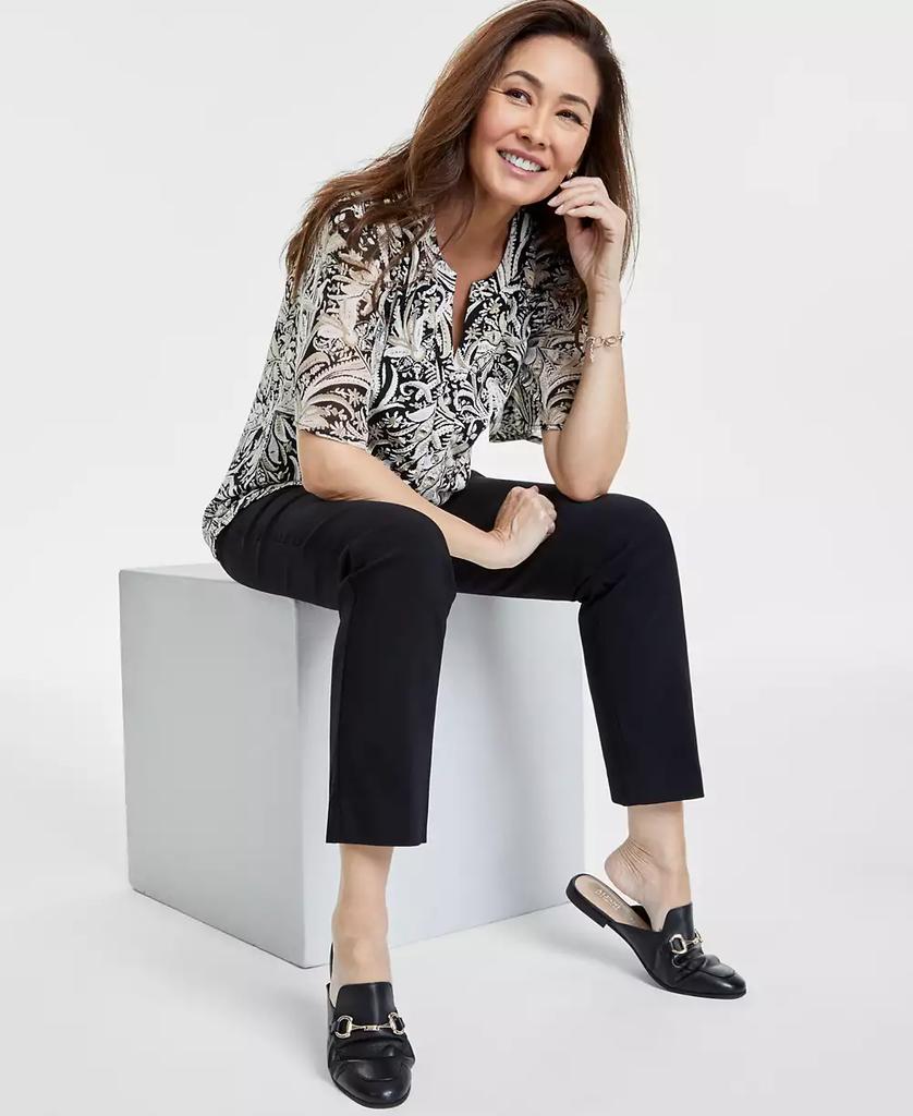 JM Collection Women's Printed Split-Neck Blouse, Exclusively at Macy's