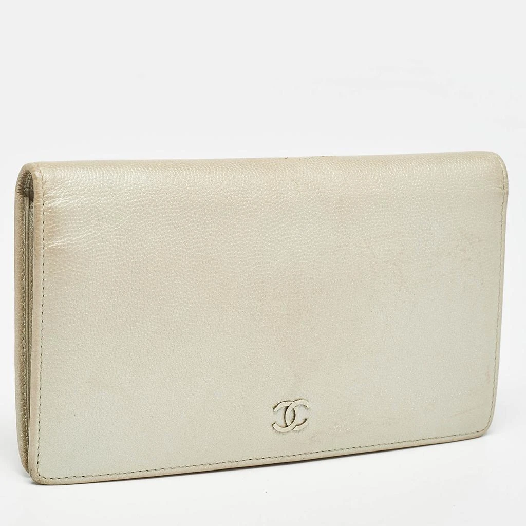 Chanel Chanel Pearl White Caviar Leather CC L Yen Continental Wallet 6