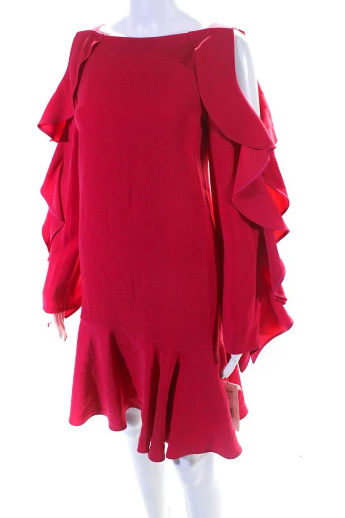 Adeam Womens Long Sleeve Ruffle Dress Fuchsia 2