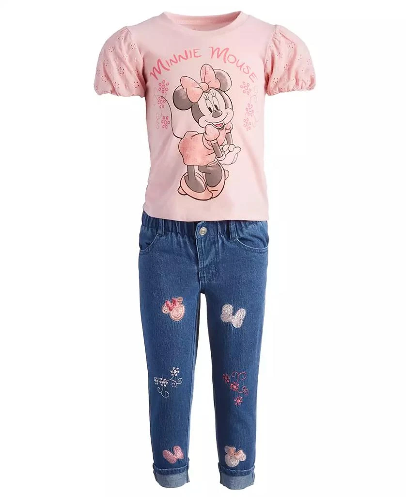 Disney Toddler & Little Girls 2-Pc. Minnie Mouse Cotton T-Shirt & Jeans Set 1