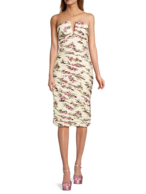 BCBG Floral Ruched Bodycon Midi Dress 1