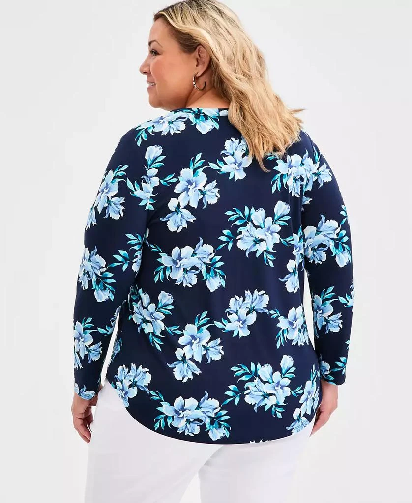JM Collection Plus Size Printed Split-Neck Long-Sleeve Top, Macy
s Exclusive 4