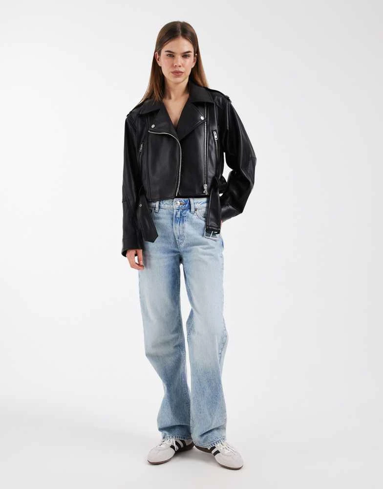 ASOS ASOS DESIGN leather look shrunken biker jacket in black 2