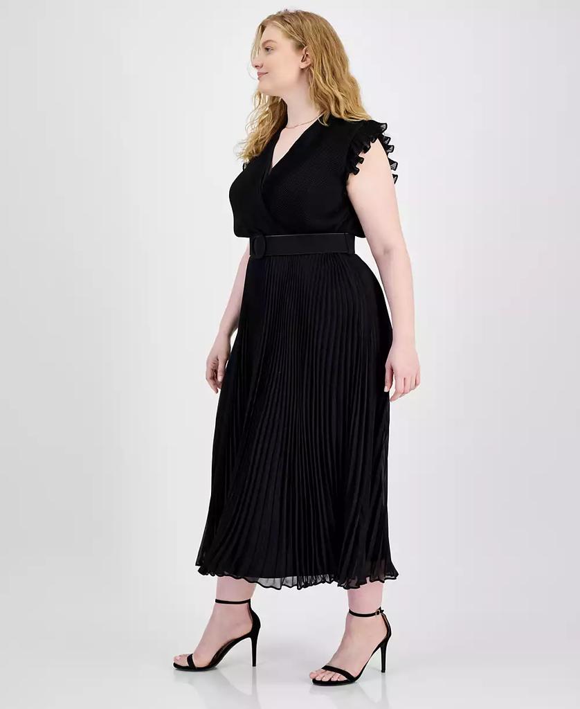 Taylor Plus Size Pleated Belted A-Line Dress