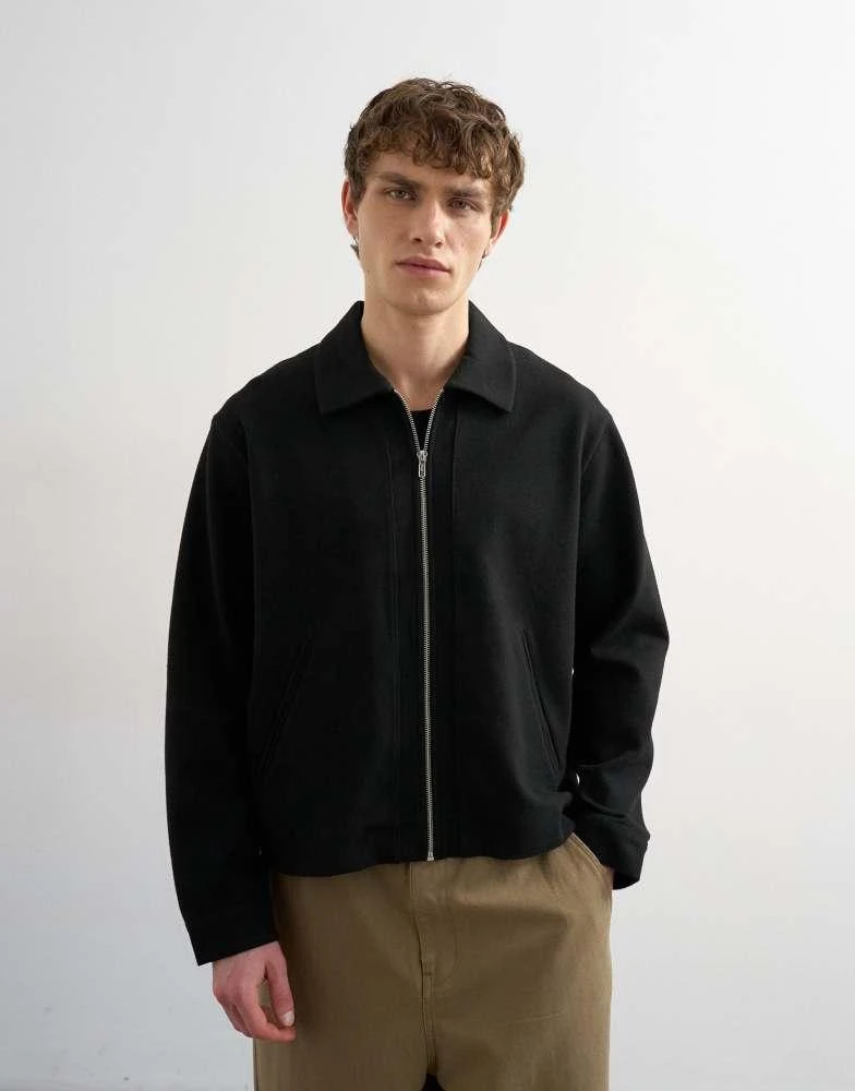 Topman Topman premium boxy fit jersey jacket in black