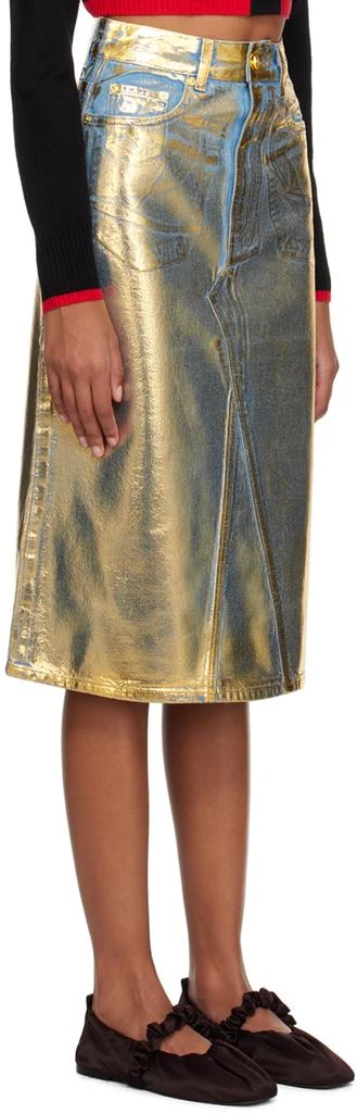 Ganni Blue & Gold Foil-Coated Denim Midi Skirt 2