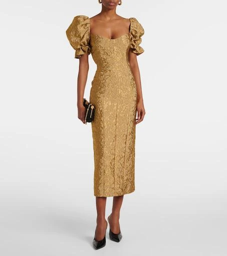mac duggal strapless tiered ruffled a-line midi dress Pleated Tiered Ruffled Strapless Gown