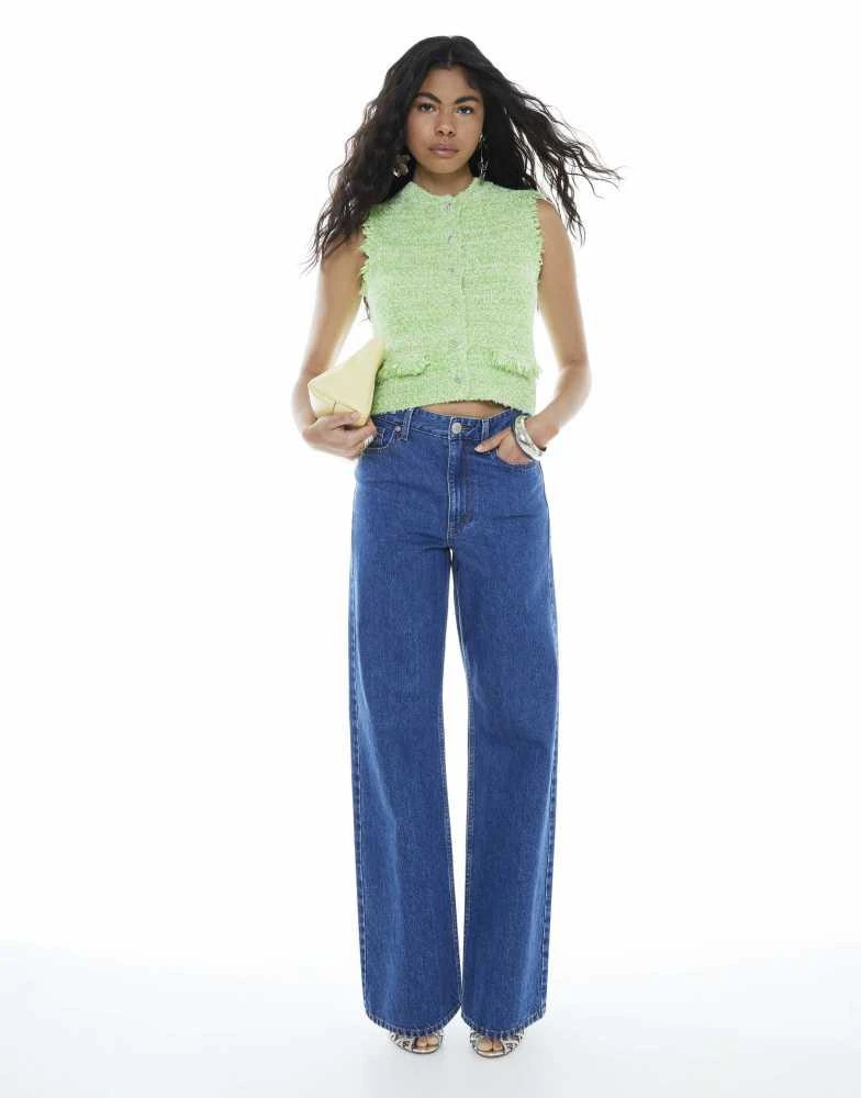 River Island River Island Boucle fringed waistcoat in green - medium 3