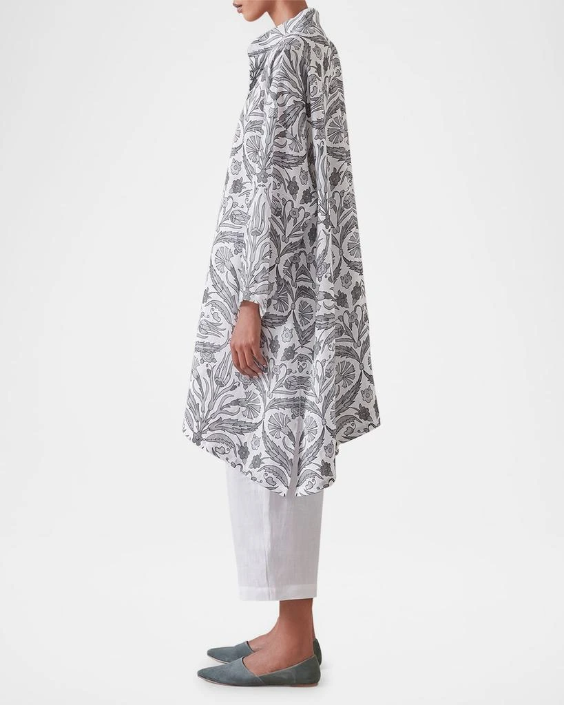 Eskandar Wide A-Line Collarless Shirt with Slits (Very Long) 5