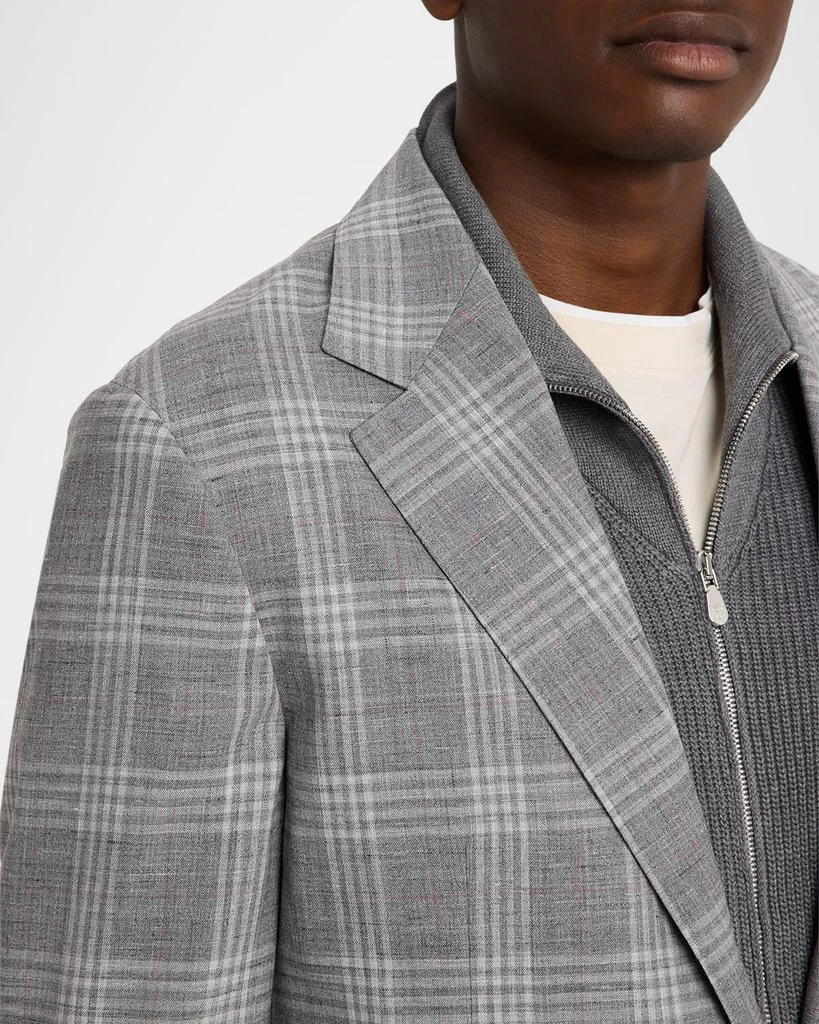 Brunello Cucinelli Men
s Wool, Silk and Linen Plaid Single-Breasted Suit Jacket 7