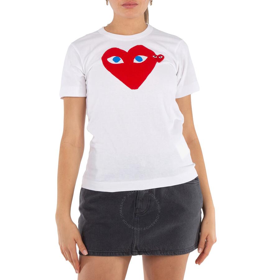 Comme des Garcons Comme Des Garcons Ladies Hearts Print Cotton T-Shirt