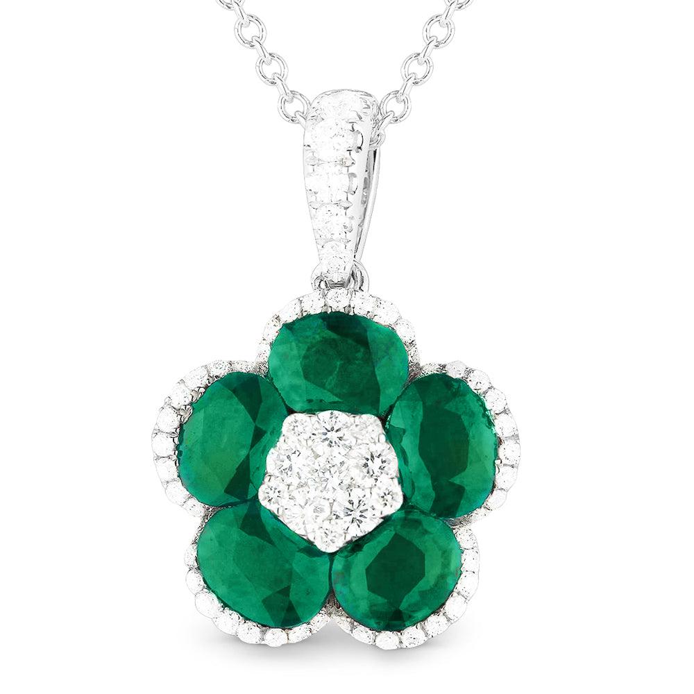 SSELECTS 0.96Ct Emerald 16"pendant Necklace In 14K White Gold