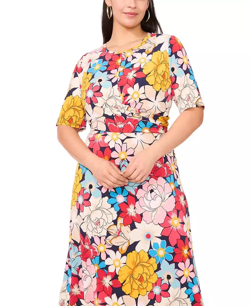MSK Plus Size Printed Twist Elbow-Sleeve Midi Dress 2