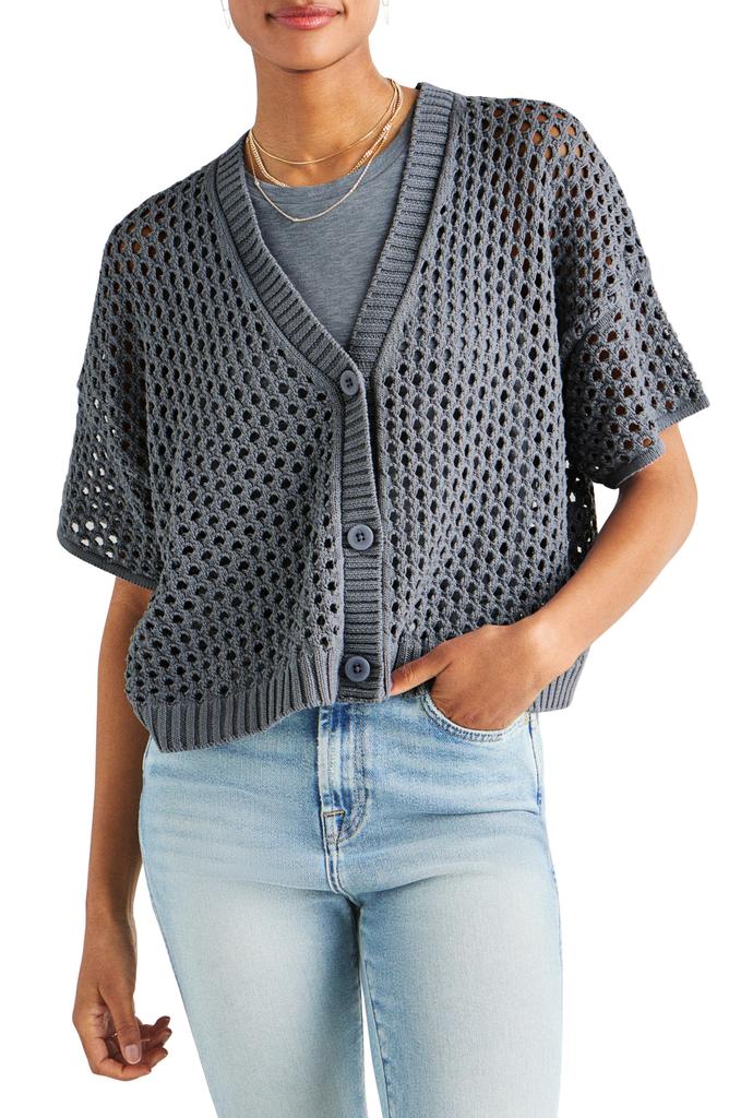 Splendid Nova Short Sleeve Cotton Pointelle Cardigan