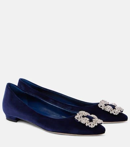 Manolo Blahnik Hangisi embellished velvet ballet flats 1