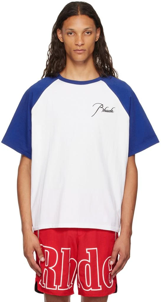 Rhude Blue & White Raglan Logo T-Shirt 1