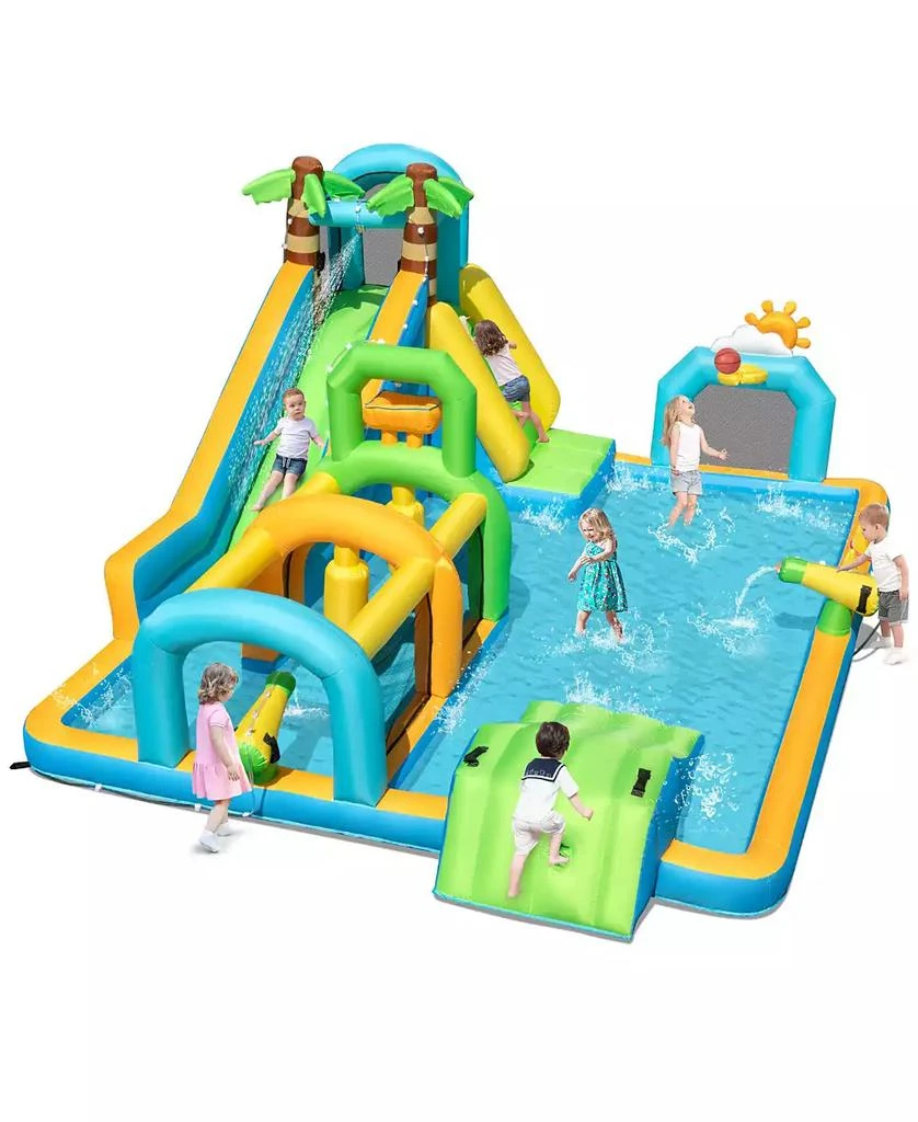 SKONYON Inflatable Water Slide Tropical Theme Dual Slide Aqua Park Blower Excluded
