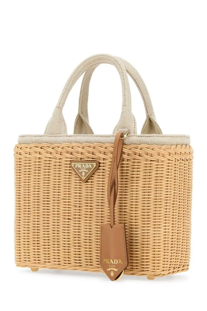 Prada Two-tone Wicker And Canvas Handbag 2