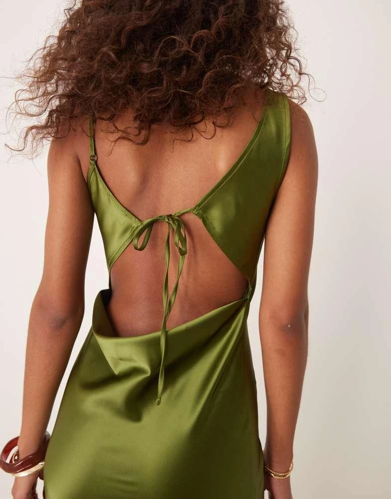 Miss Selfridge Miss Selfridge cowl neck satin midi slip dress in olive green 2