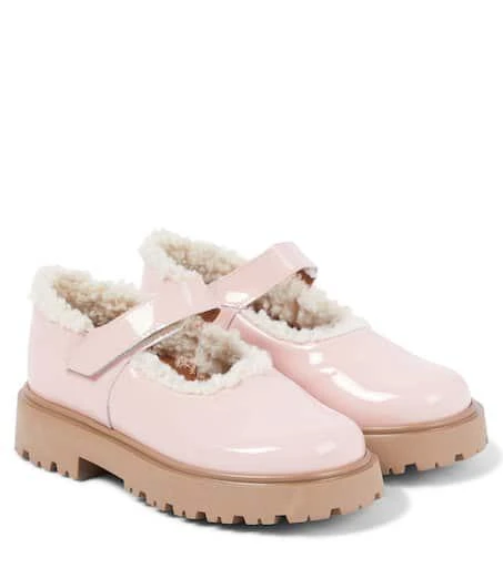 PEPE Faux shearling-trimmed patent leather ballet flats 1