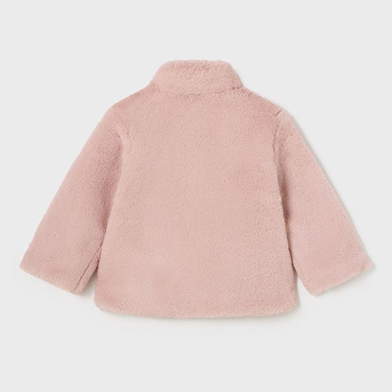 MAYORAL Pink Rose Bow Overlap Faux Fur Coat