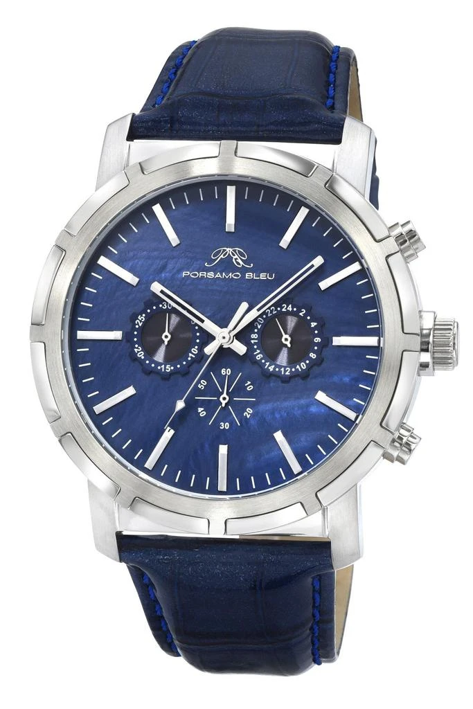 Porsamo Bleu NYC Chrono Genuine Leather Silver Tone & Blue Men's Watch 1282ANYL 1