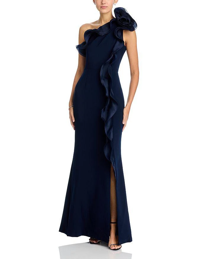 Teri Jon One Shoulder Crepe Column Gown 1