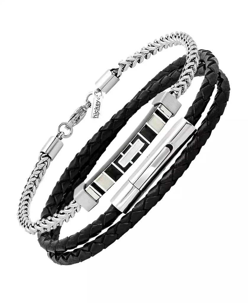 Hickey Freeman Genuine Leather Thin Braided Wrap Bracelet, 2 Piece Set 2