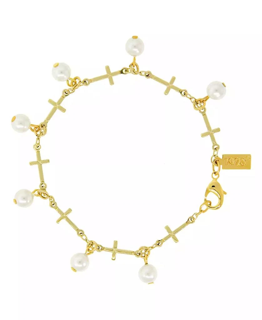 Symbols of Faith 14K Gold Dipped Multi Cross Imitation Pearl Link Bracelet