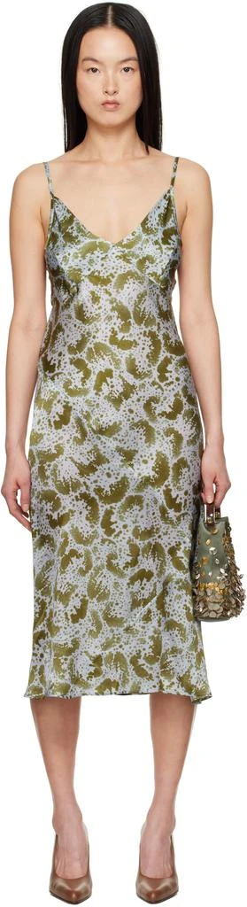 Dries Van Noten Blue 
Green Silk Slip Midi Dress 1