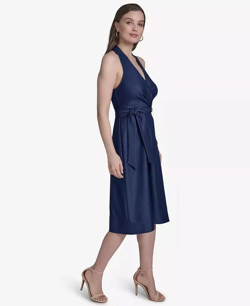 HALSTON Women's Sleeveless Halter-Neck Faux-Wrap Midi Dress 3