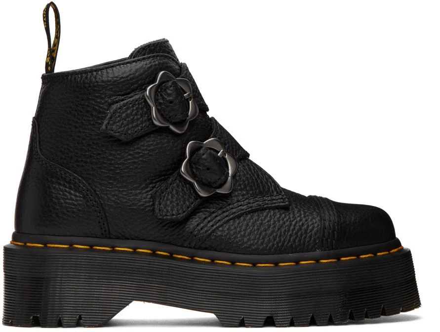 Dr. Martens Black Devon Flower Buckle Platform Boots 1
