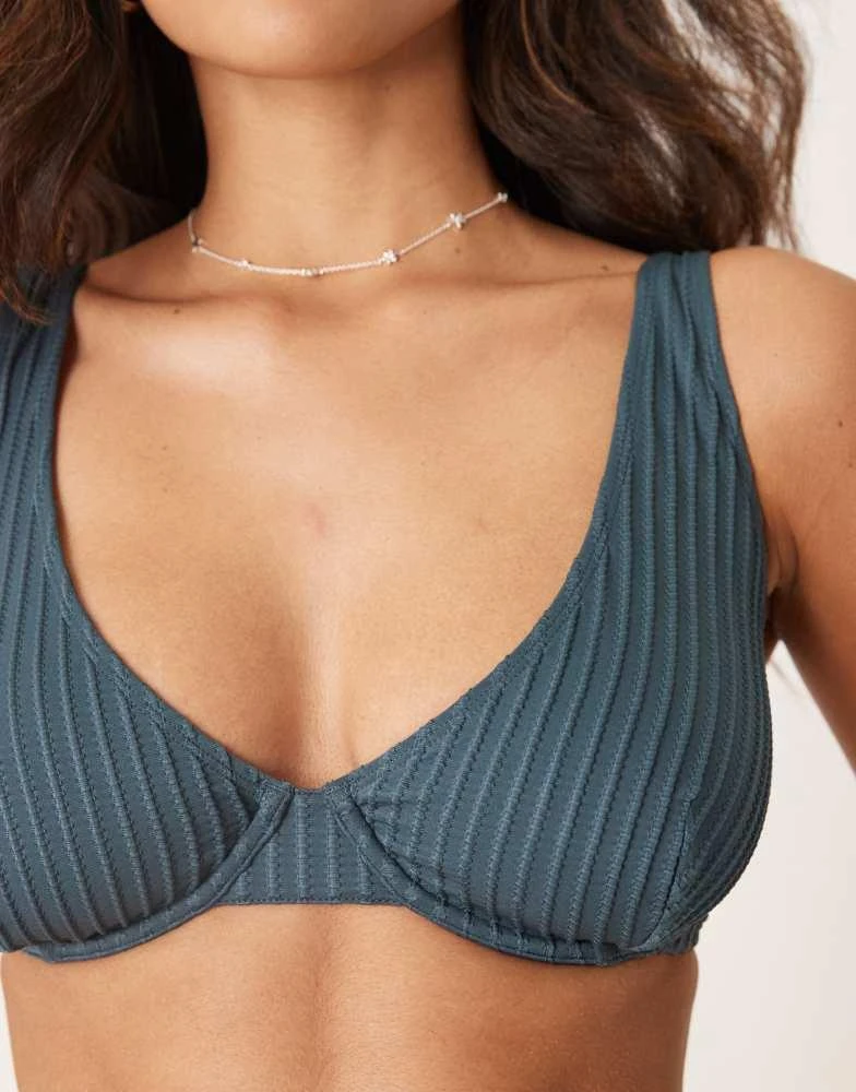 ASOS ASOS DESIGN Fuller Bust Riddy rib underwired bikini top in slate blue 2