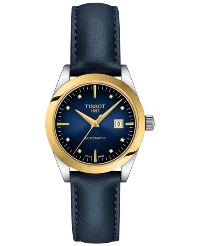 Tissot Tissot T-My Lady Automatic Blue Diamond Dial 18K Yellow Gold Bezel Leather Strap Women's Watch T930.007.46.046.00 1