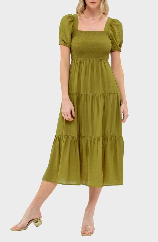 August SKY Women's Smocked Solid Tiered Midi Dress, Kiwi - Medium August SKY Women's Smocked Solid Tiered Midi Dress, Kiwi - Medium