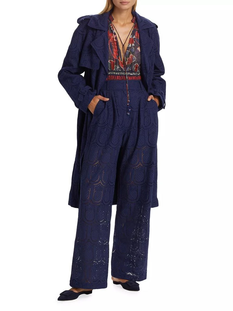 Farm Rio Eyelet Cotton Double-Breasted Trench Coat 2
