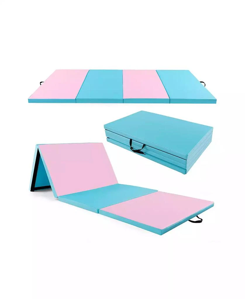 GOUUN 4-Panel PU Leather Folding Exercise Mat with Carrying Handles-Pink 
Blue 1