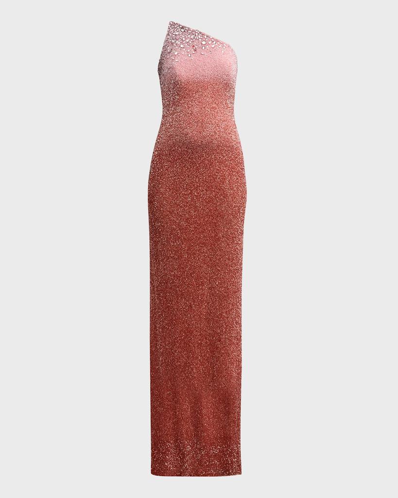 Pamella Roland Strapless Ombre Sequin Gown with Oversized Crystals