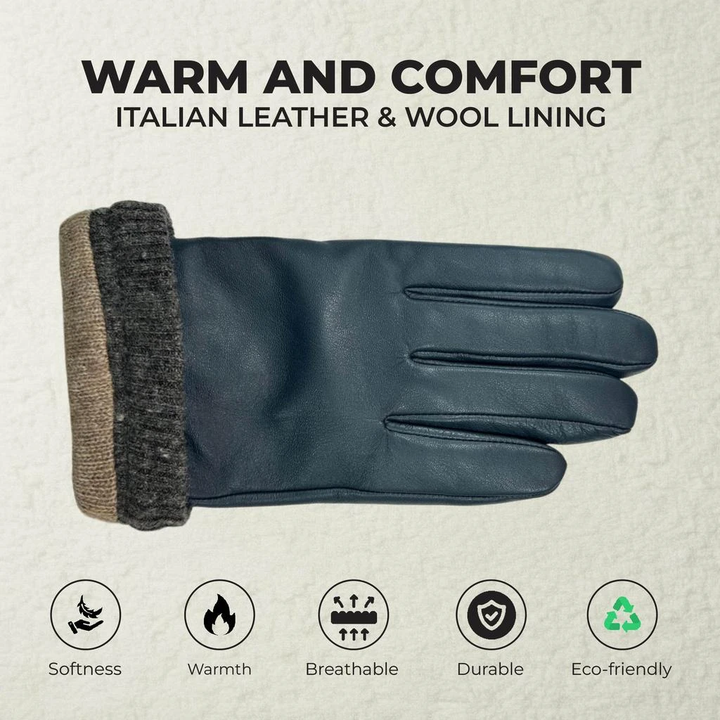 Infinity Leather Men’s Navy Blue Italian Leather Warm Wool Lining Winter Bike Riding Driving Casual Gloves 3