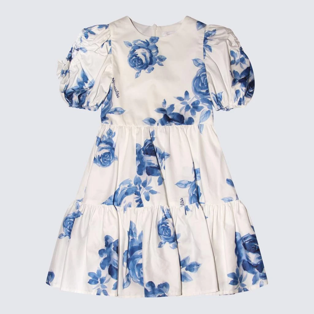 MONNALISA White And Blue Cotton Dress 2