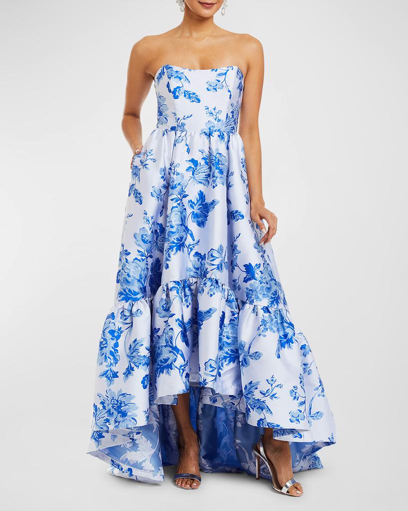 Mestiza New York Georgiana Strapless Floral-Print High-Low Gown