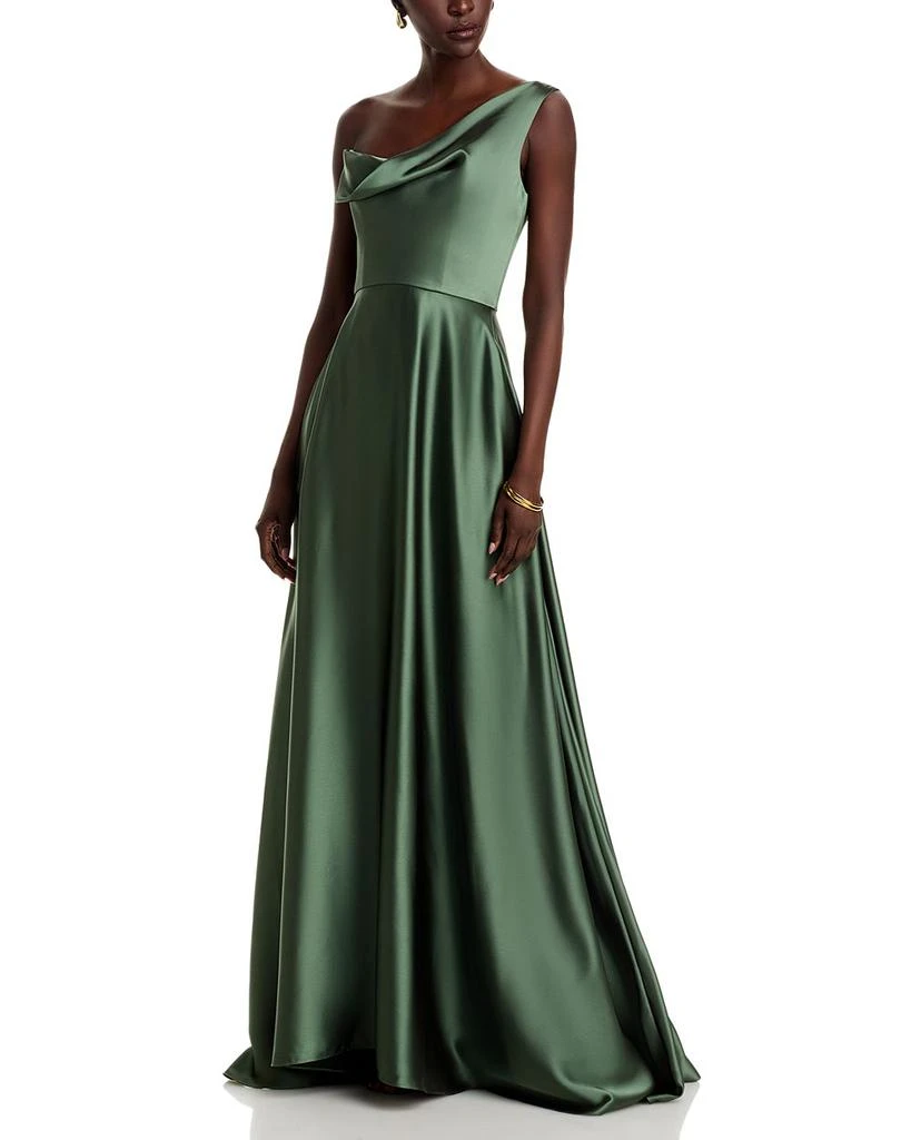 Amsale One Shoulder Drape Front Gown 1