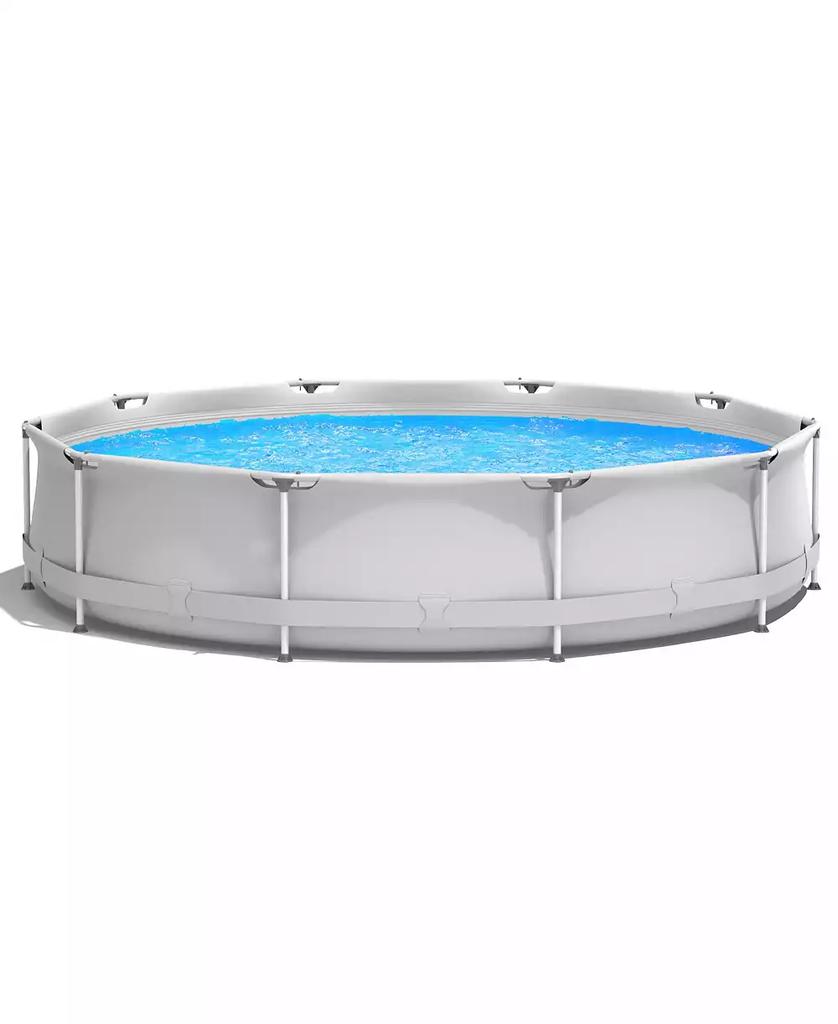 SUGIFT Round Above Ground Swimming Pool with Cover in Gray