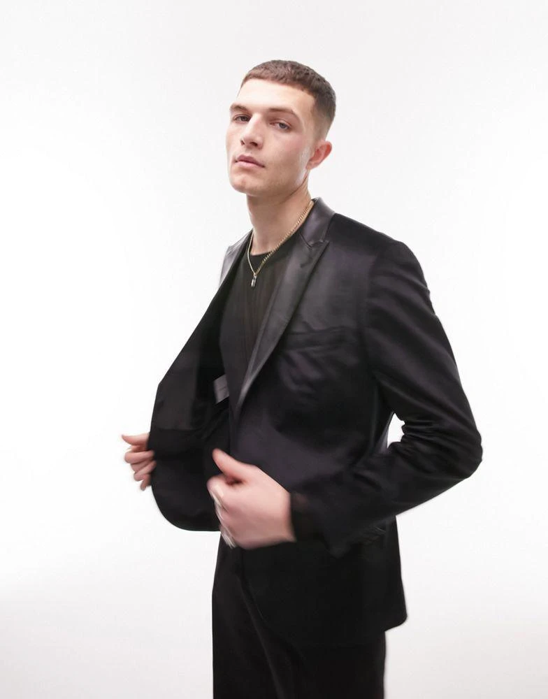 Topman Topman skinny velvet blazer in black 1