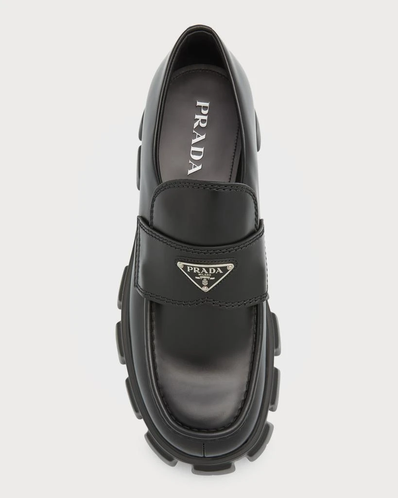 Prada Men's Monolith Lug-Sole Brushed Leather Loafers 8